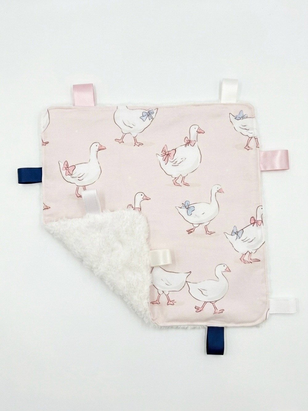 Handmade Baby Sensory Taggy Blanket - Adorable Goose Print